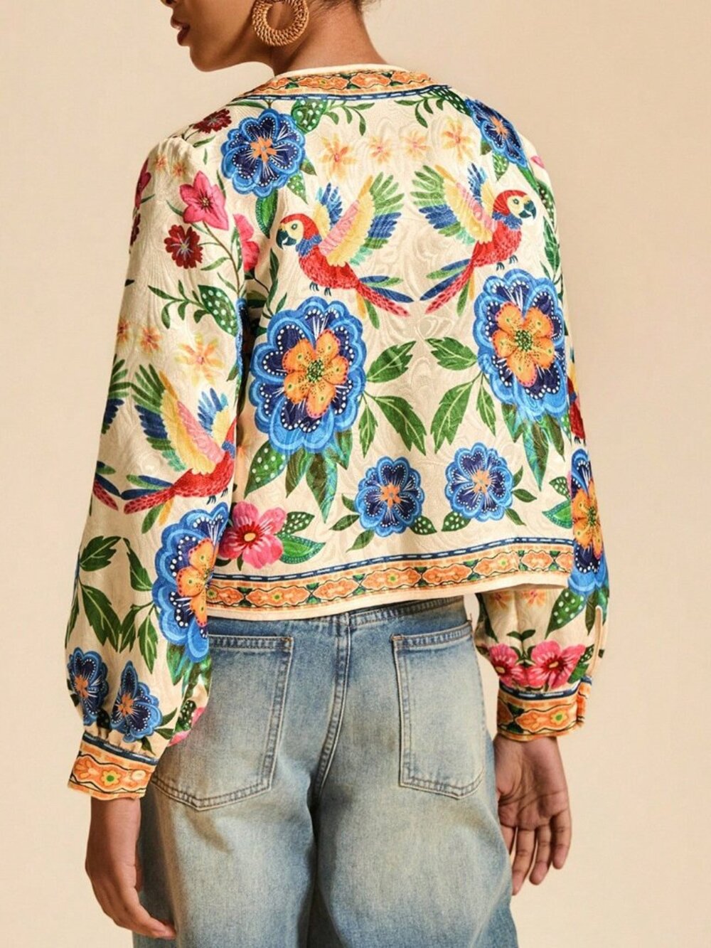 Multicolor Casual Women's Floral Print Open Front Light Boho Tropical top - Picture 2 of 7